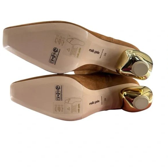 Cult Gaia NEW Zuri Knee High Boot in Camel Brown Gold Sculptural Heel Size 9 - Picture 8 of 14